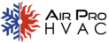 Air Pro HVAC logo featuring a half snowflake and half sun icon in blue and red, representing heating and cooling services, alongside the company name in bold black text.