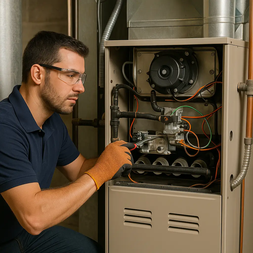 A man working on a machine, providing professional air conditioner repairing service.