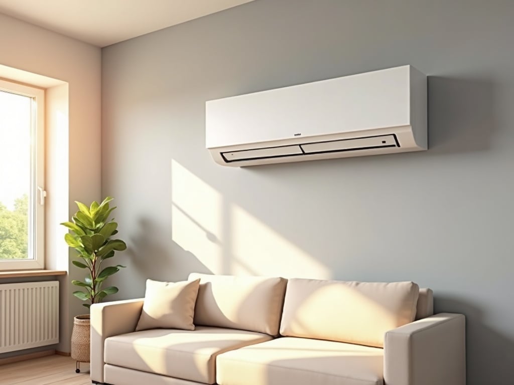 A newly installed ductless mini-split unit mounted on the wall of a finished home addition serviced by a local hvac company in the Greater Philadelphia area