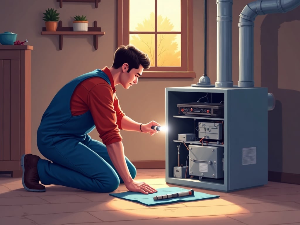 HVAC Service Plans An HVAC technician performing a furnace safety inspection as part of a seasonal HVAC service plan in a Philadelphia suburban home