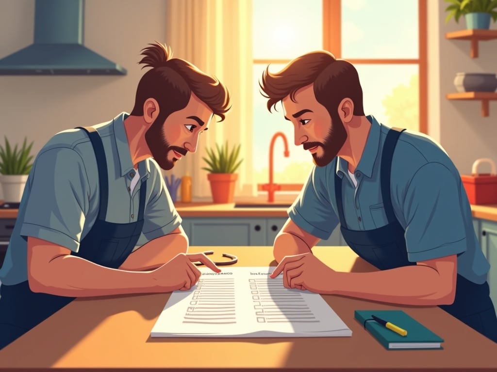 HVAC Service Plans A homeowner reviewing their HVAC service plan maintenance report with a trusted technician after a completed seasonal tune-up visit