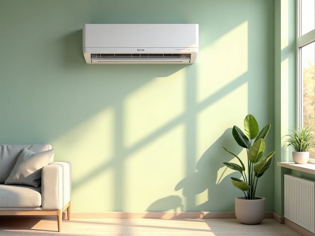 A ductless mini split indoor unit installed as part of a heat pump sales and service system in a well-lit suburban Philadelphia home