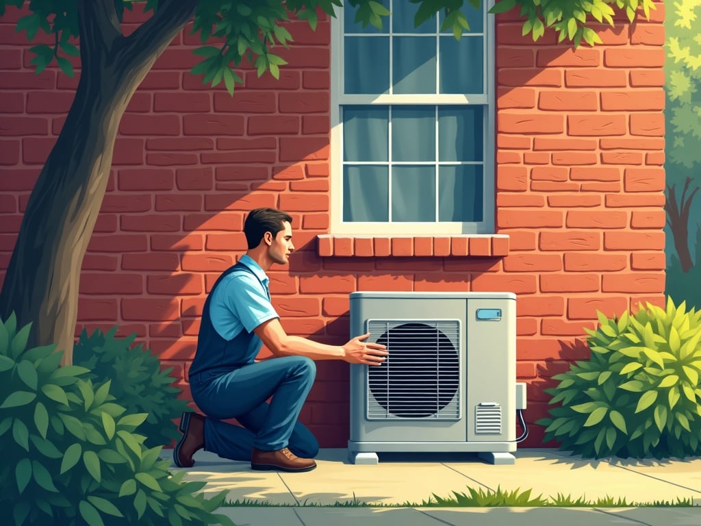 HVAC technician servicing an outdoor AC unit beside a Victorian-era home in Avondale PA, demonstrating professional hvac services