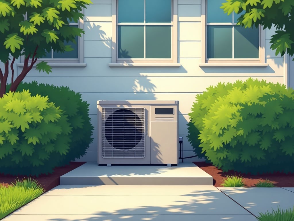 A certified hvac installer measuring clearance around a residential outdoor AC condenser unit during a relocation assessment in a suburban backyard
