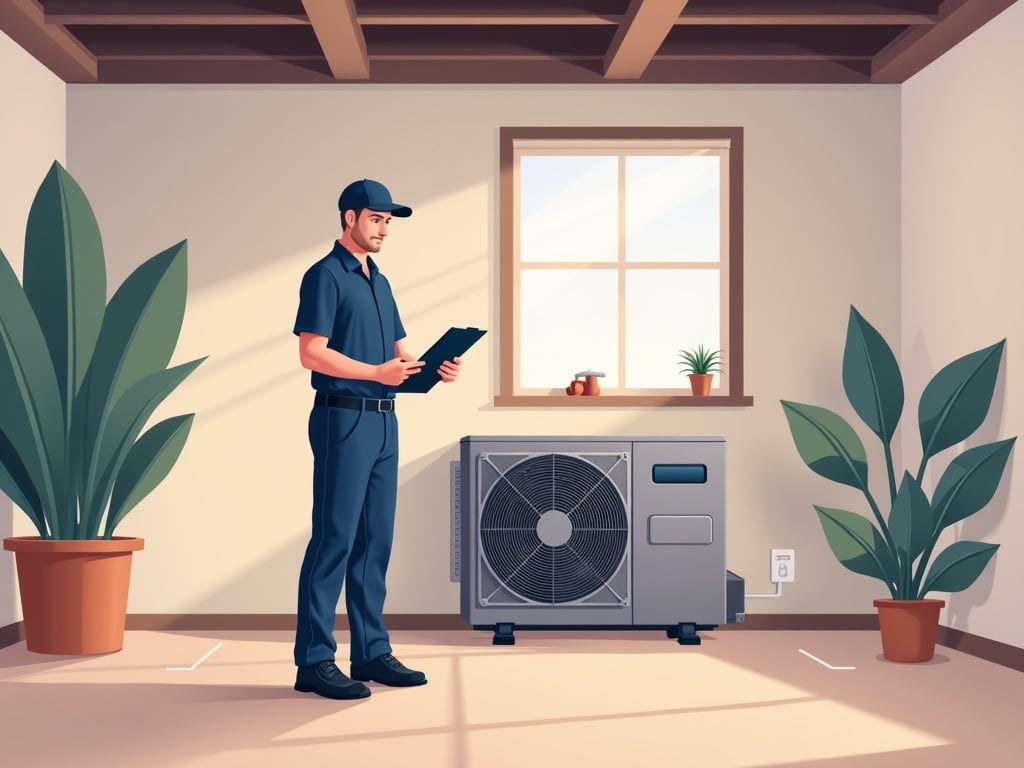 A certified hvac contractor philadelphia professional inspecting a residential AC unit beside a brick colonial home in a quiet suburban neighborhood.