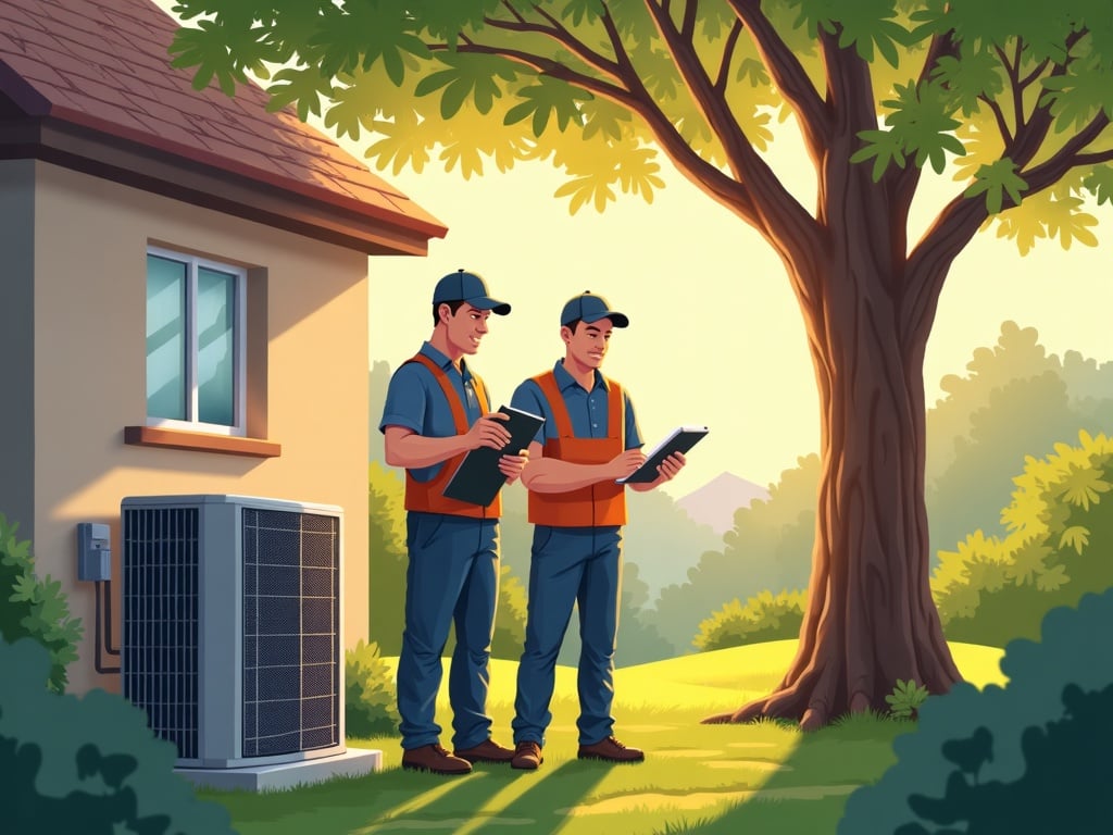 A certified hvac system replacement near me technician installing a high-efficiency AC unit on a brick colonial home in Drexel Hill on a bright spring morning